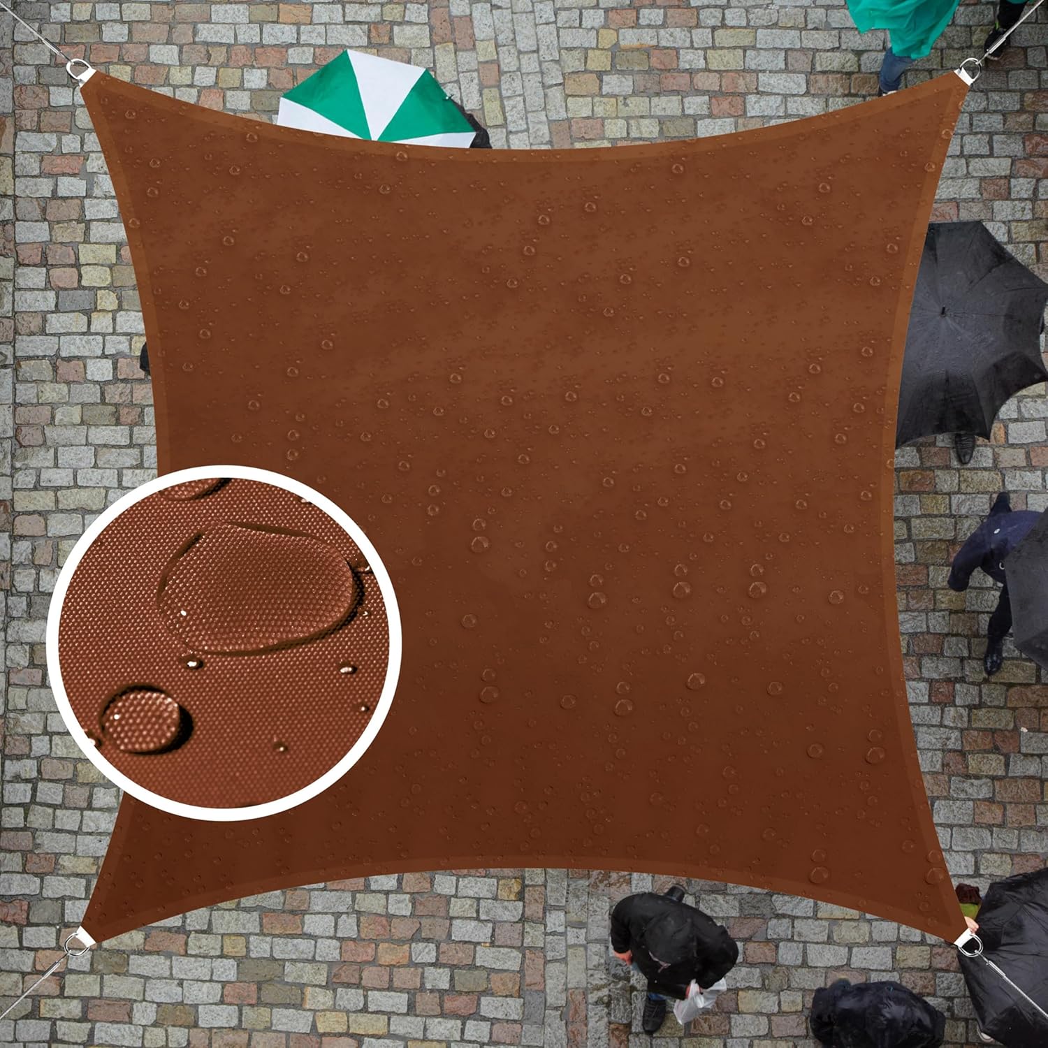Custom Size 14ft x 14ft Brown Waterproof Sun Shade Sail Canopy