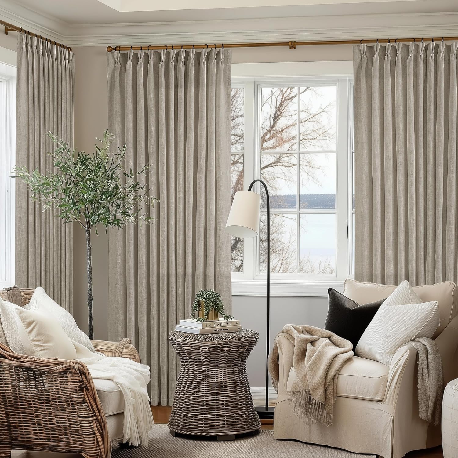 Pinch Pleat Linen Curtains 70 x 108 for Patio Sliding Door