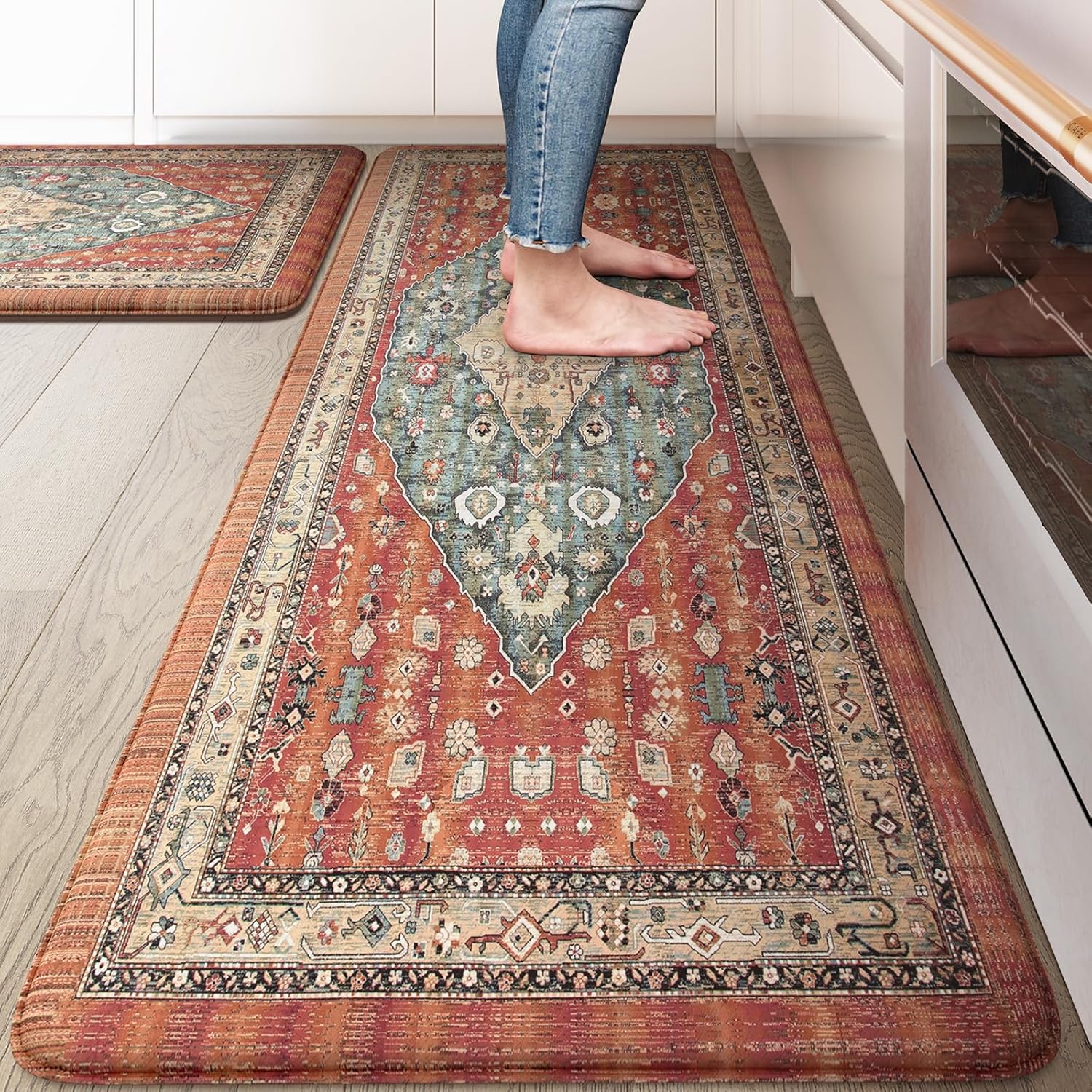 Collive Boho Kitchen Mats for Floor - Cushioned Anti Fatigue Set