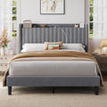 Queen Bed Frame with USB Charging and Storage Shelf - Light Grey