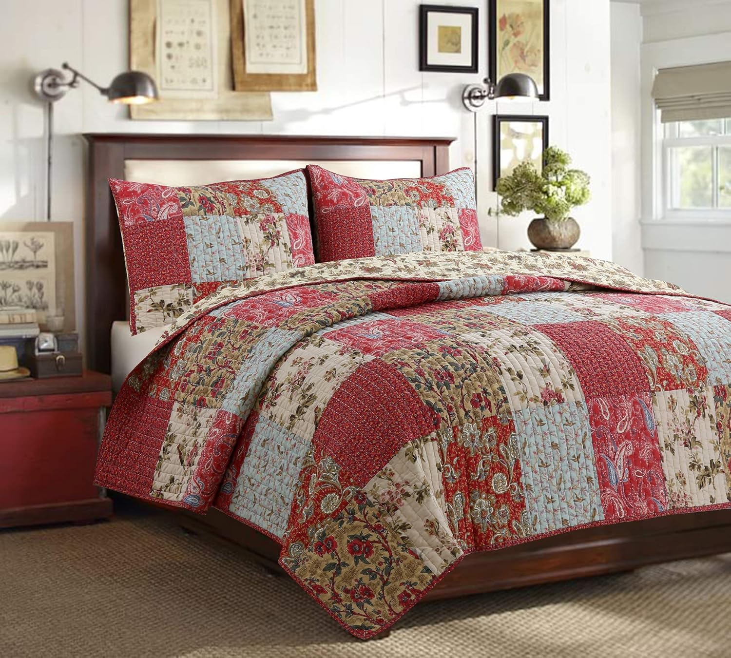 Cozy Line Home Fashions 100% Cotton Reversible Quilt Set