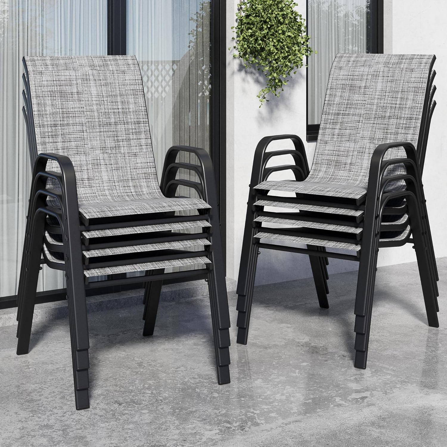 Patio Chairs Set of 8 - Stackable Outdoor Dining Chairs