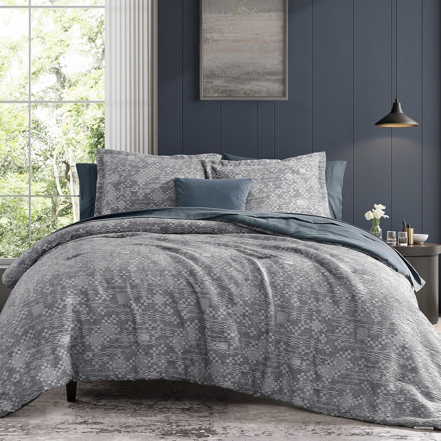 MaiReve Full Size Comforter Set with Crinkle Texture Design