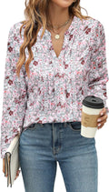 Women's Dressy Casual Long Sleeve V Neck Pleated Blouse - Office Ready