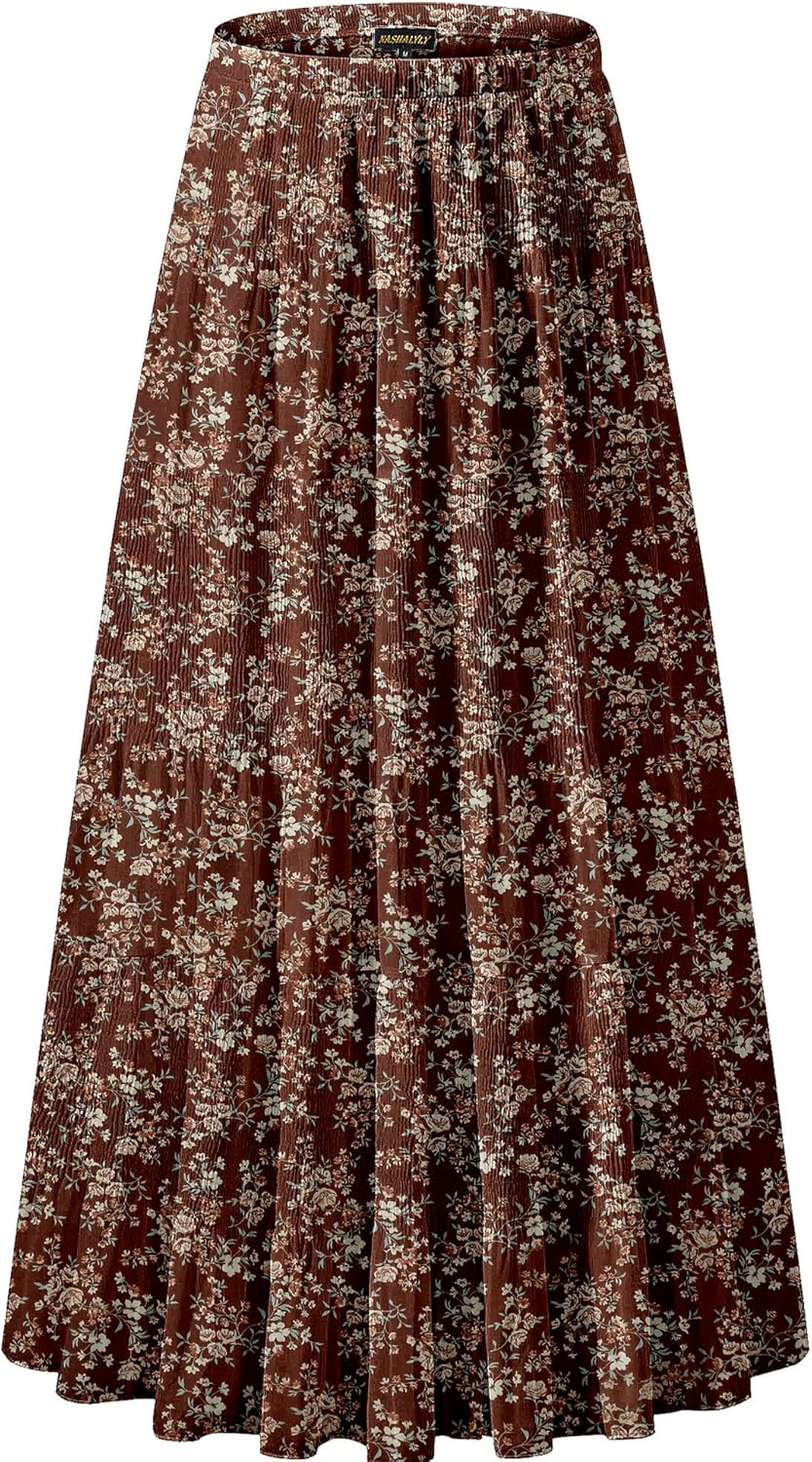 Chiffon Elastic High Waist Pleated A-Line Maxi Skirt for Women