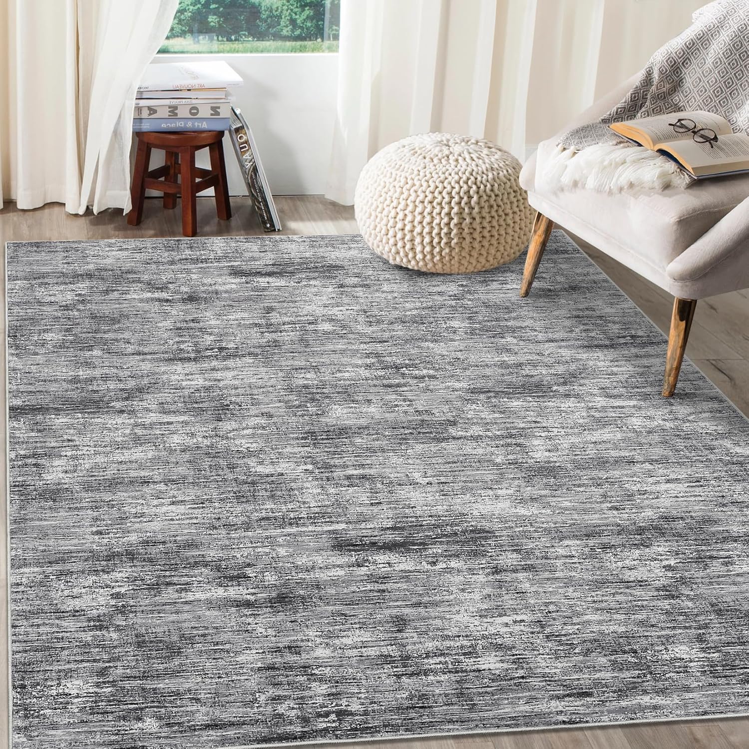 RUGSREAL 9x12 Machine Washable Area Rug for Modern Living Rooms