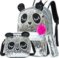 Backpack for Girls 16in Sequin Panda School Backpack with Lunch Box