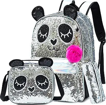 Stylish Sequin Backpack for Girls with Lunch Box for School