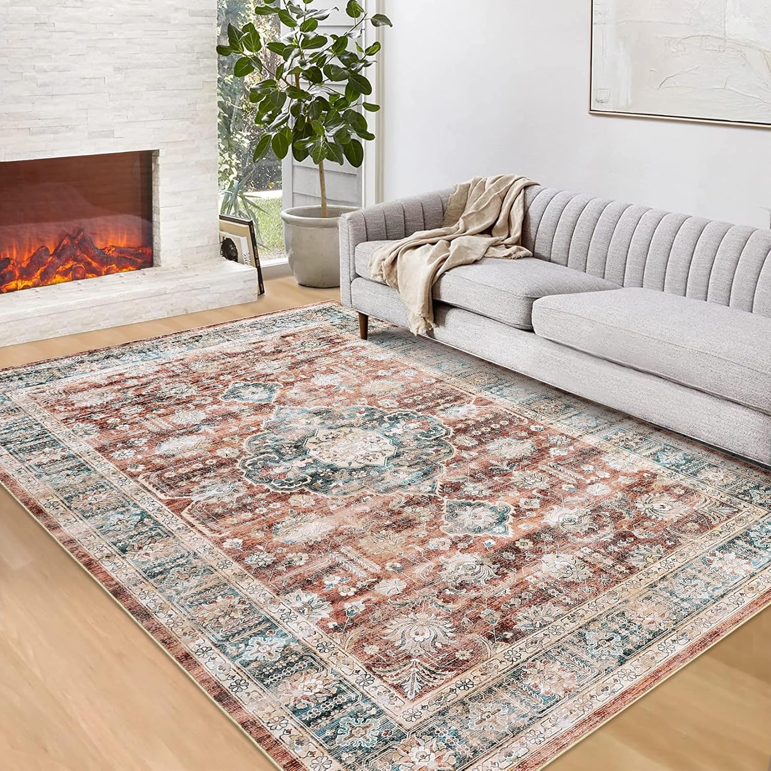 Vintage Washable Area Rug for Living Room by GarveeHome