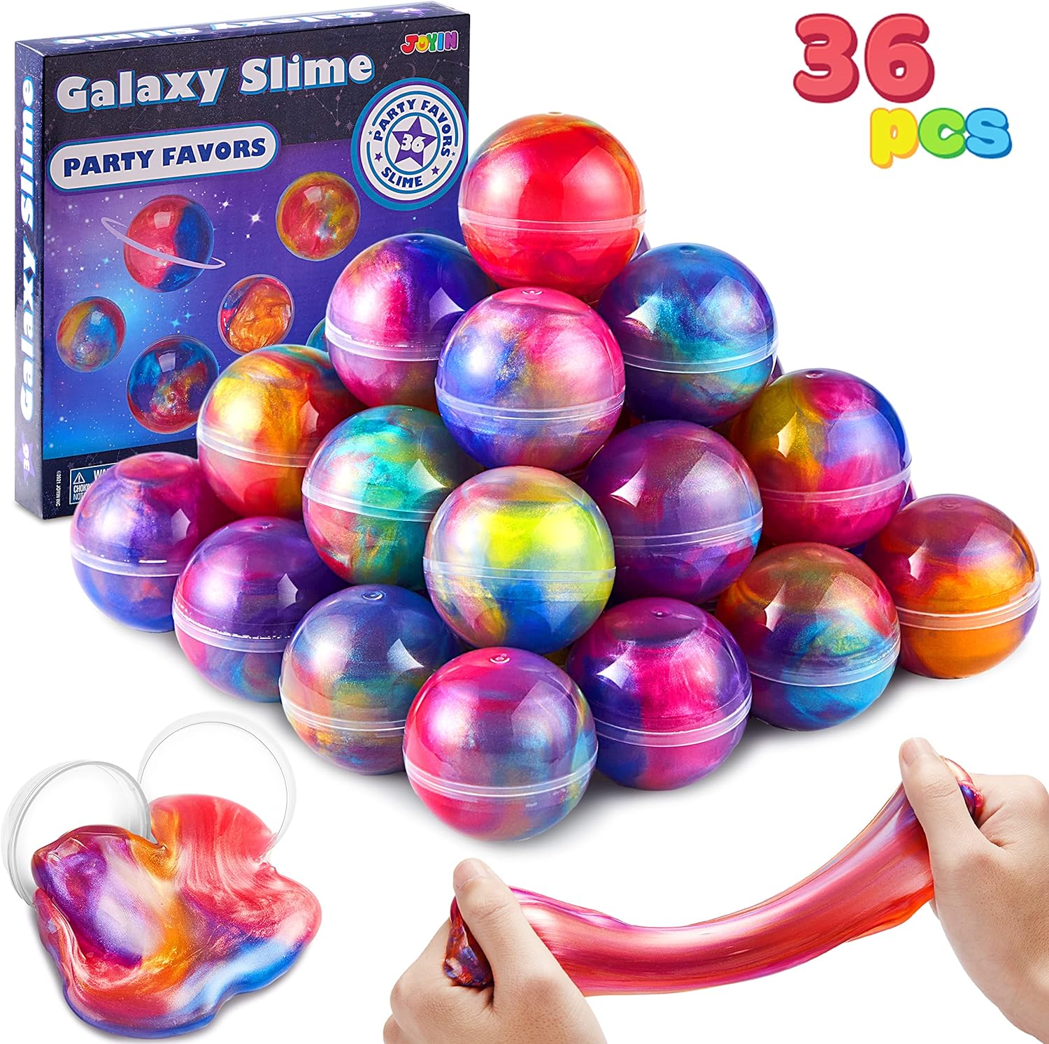 36 Pack Galaxy Slime Balls - Stretchy, Non-Sticky, Stress Relief - Safe for Kids