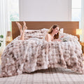 Lotus Karen Faux Rabbit Fur King Comforter Set - Plush Bubble Design