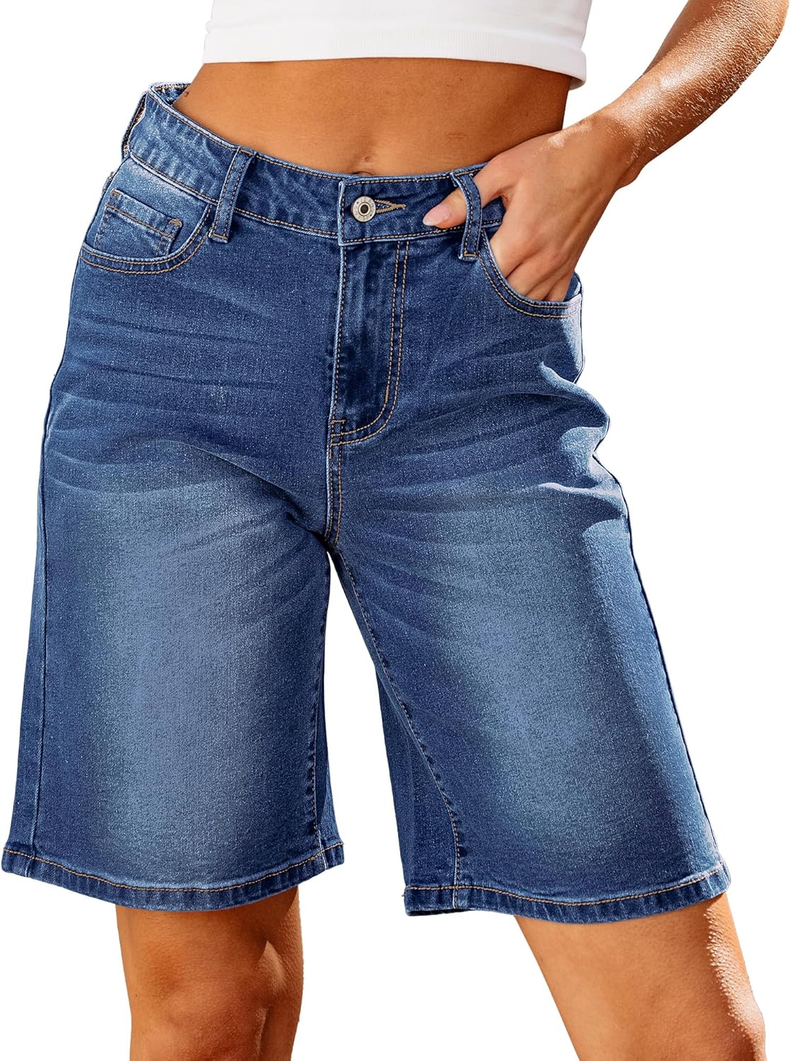 High Waisted Bermuda Jean Shorts for Women - Trendy Denim Style