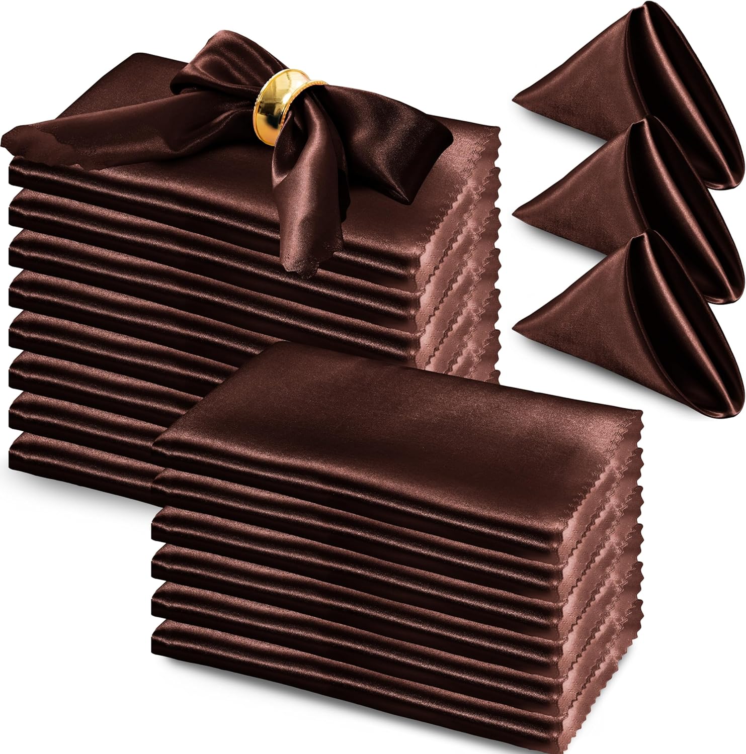 72 Pack Chocolate Brown Satin Napkins for Elegant Events