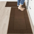 Kitchen Rugs Washable Non-Slip Runner Set of 2 - Absorbent Brown Mats