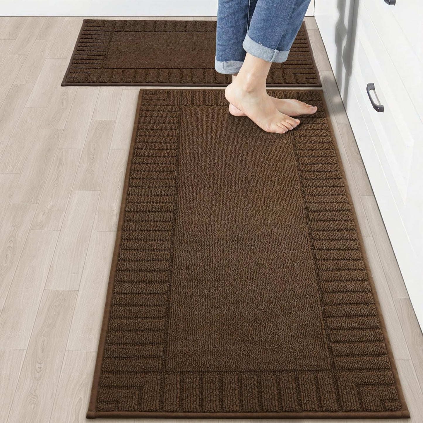 Non-Slip Kitchen Mats Set of 2 for Floor with TPR Backing