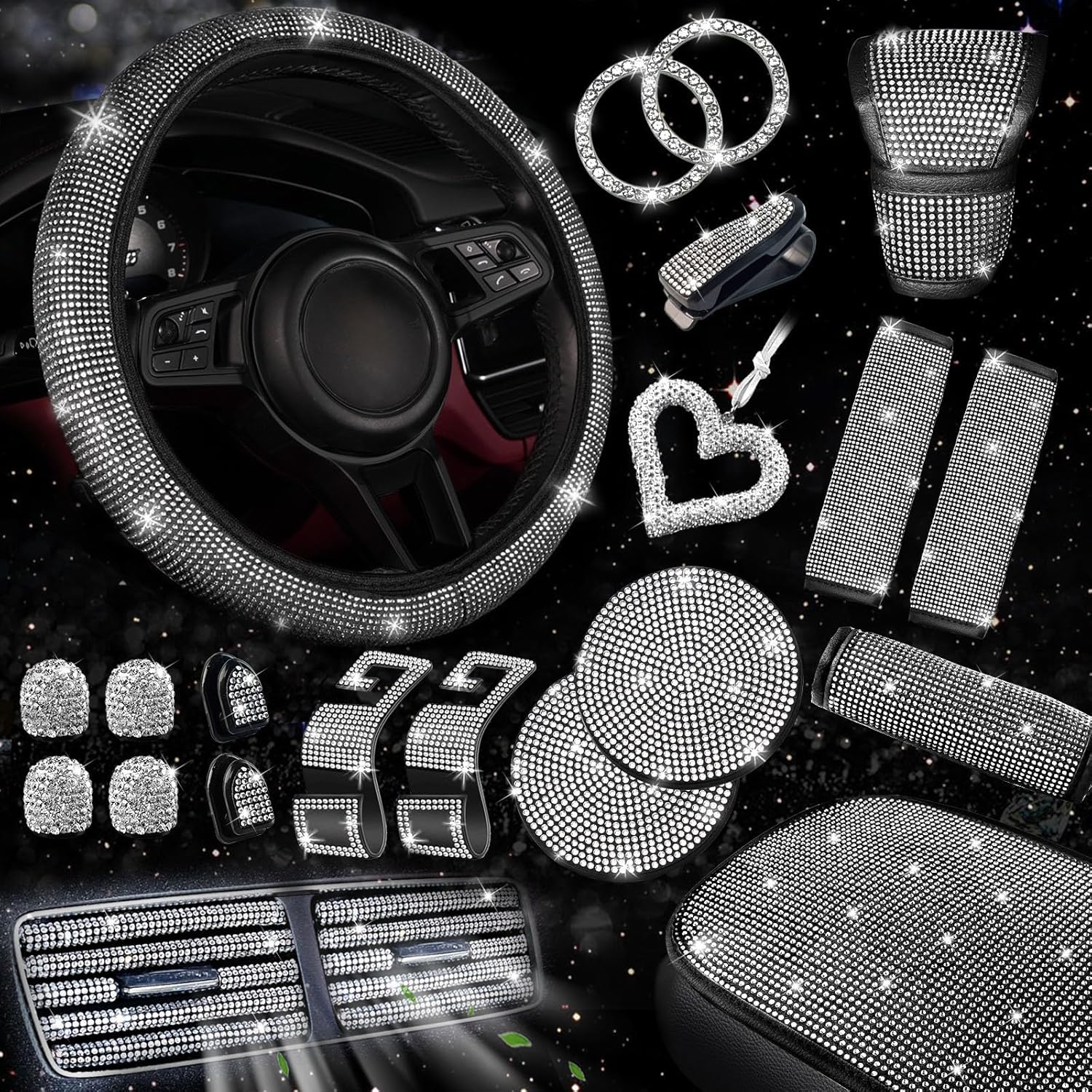 Bling Car Accessories Set for Women - 30 Pcs Stylish Kit