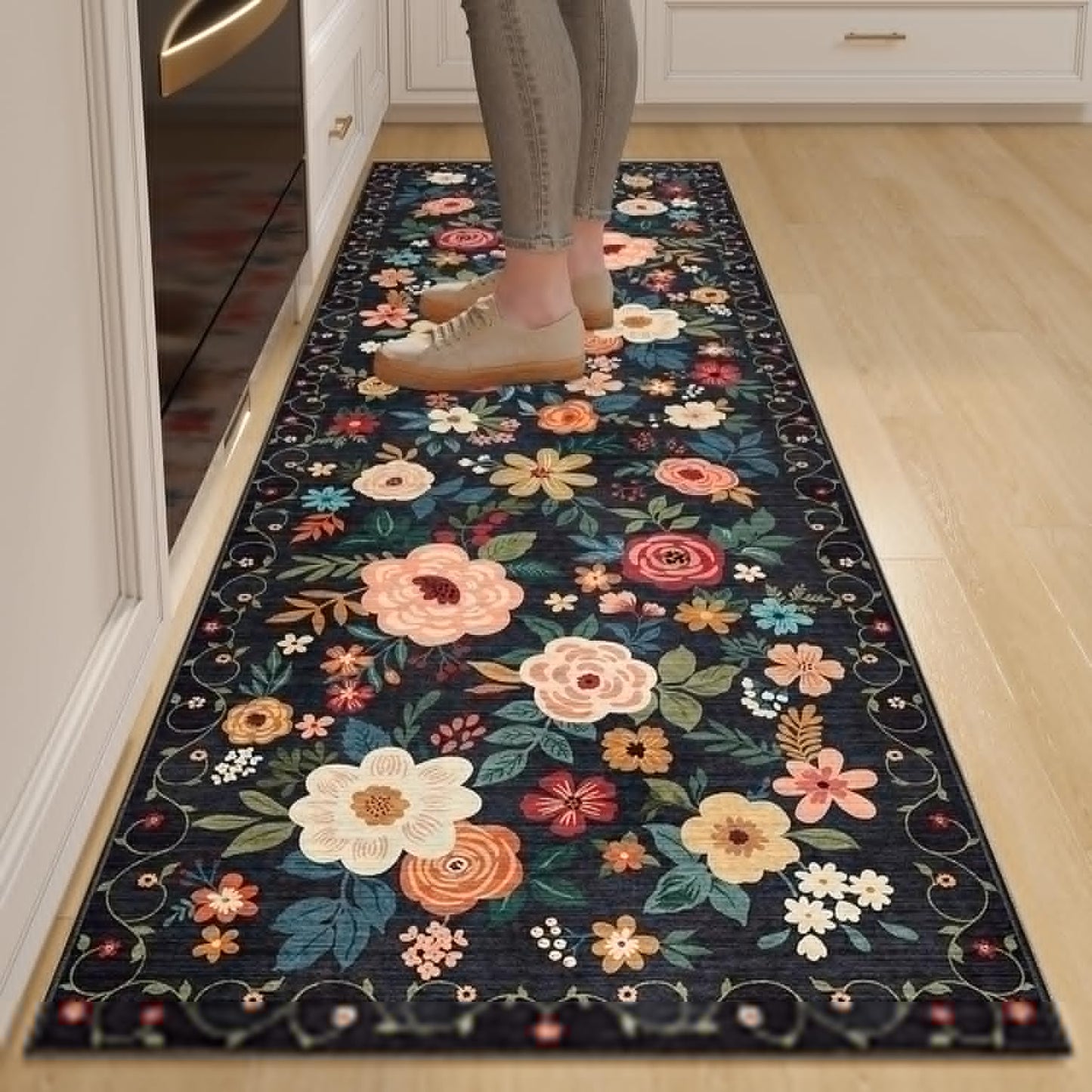 DUKINO 2x6 Runner Rug for Hallway, Soft Boho Floral Design