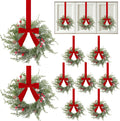 12 Pcs Mini Christmas Wreaths with Red Velvet Bow for Decor