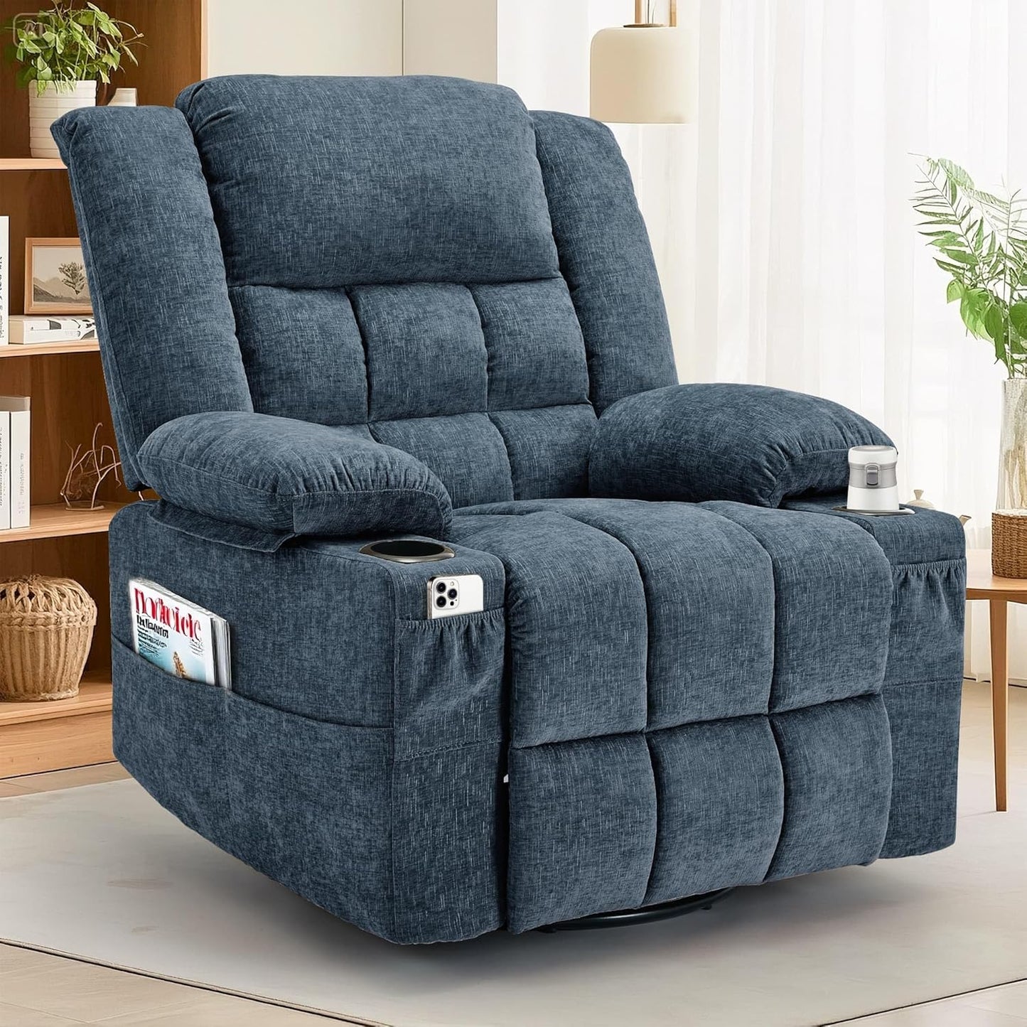 Adult 360 Swivel Rocking Recliner with Massage and Heating
