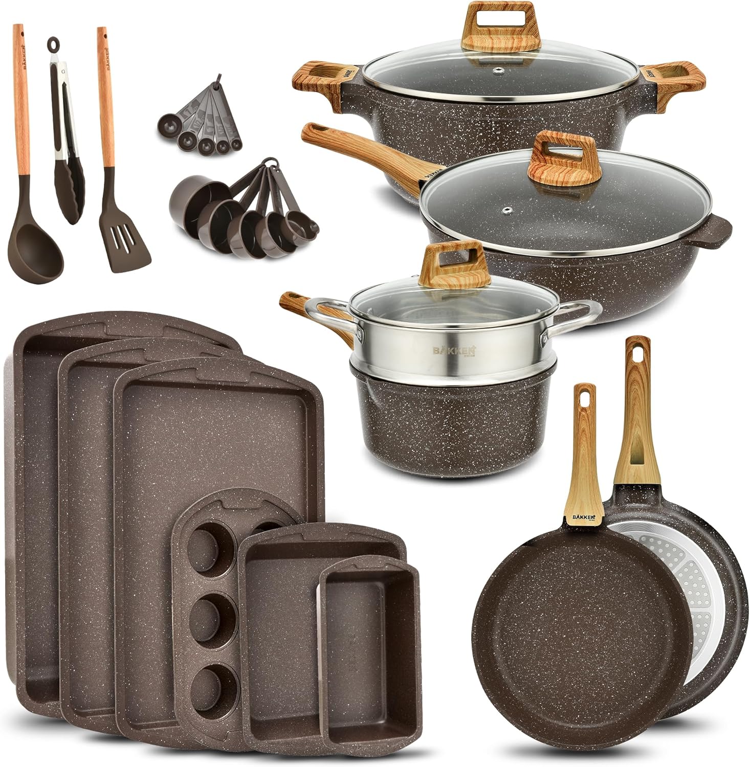 Bakken Master 20 Piece Cookware Set with Nonstick Granite Coating