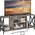 TV Stand for 65 in TV with Power Outlet - Industrial Console Taupe