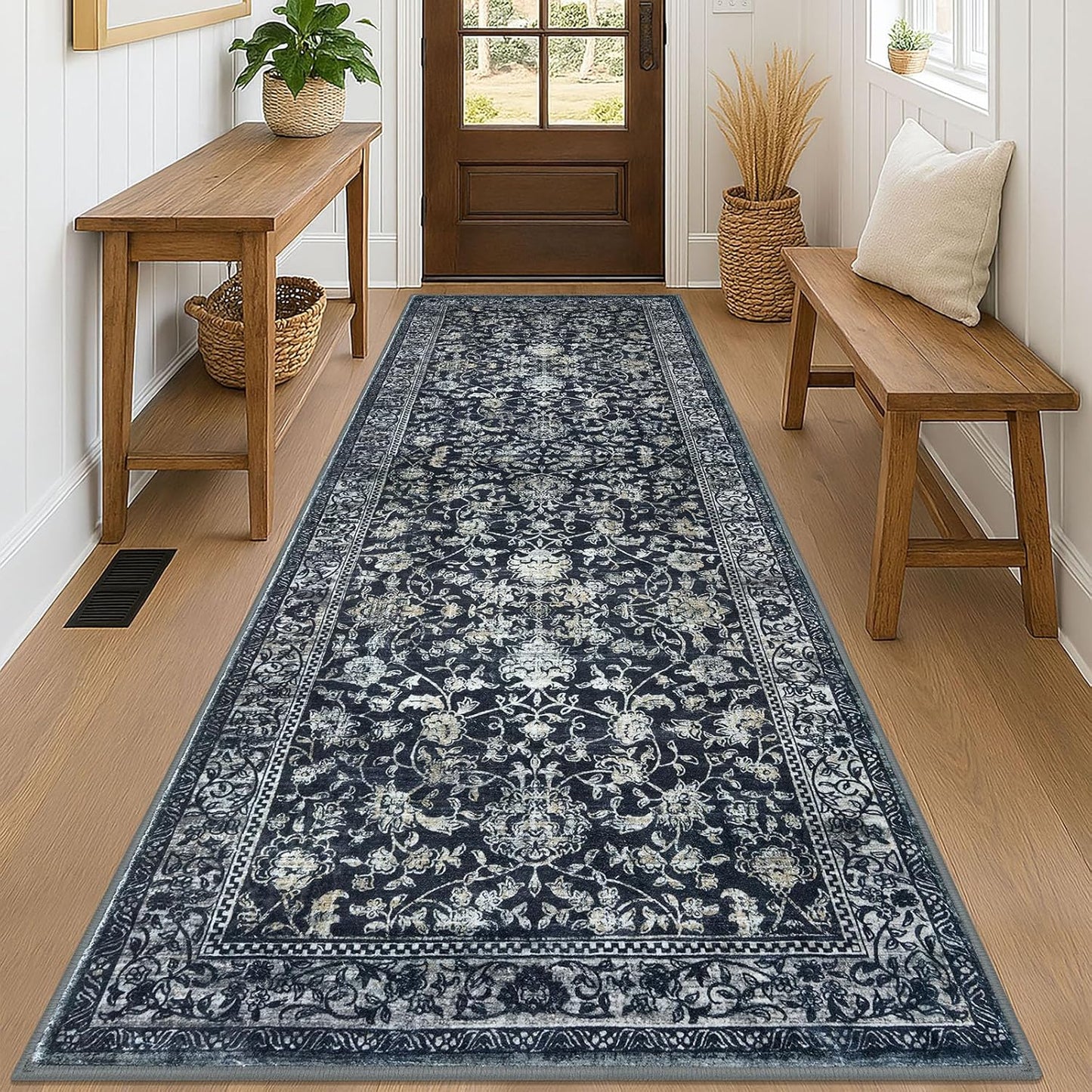 KILOCOCO Hallway Runner 3x8 Rug for Vintage Floral Style