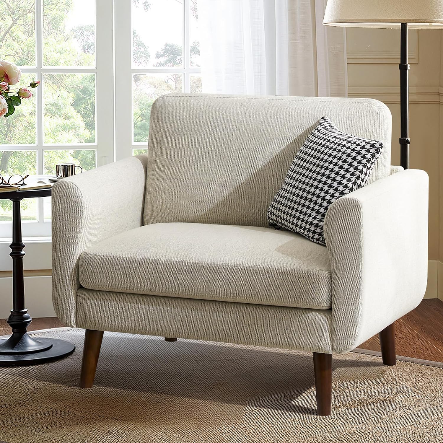 Comfy Wide Mid-Century Accent Chair in Flaxen