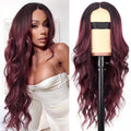 Long Red Wavy Lace Hairline Middle Part Wig - 26 in Natural Look
