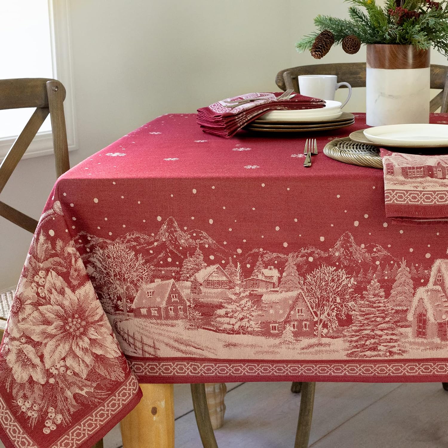 Benson Mills Engineered Jacquard Heavyweight Table Cloth for Holidays