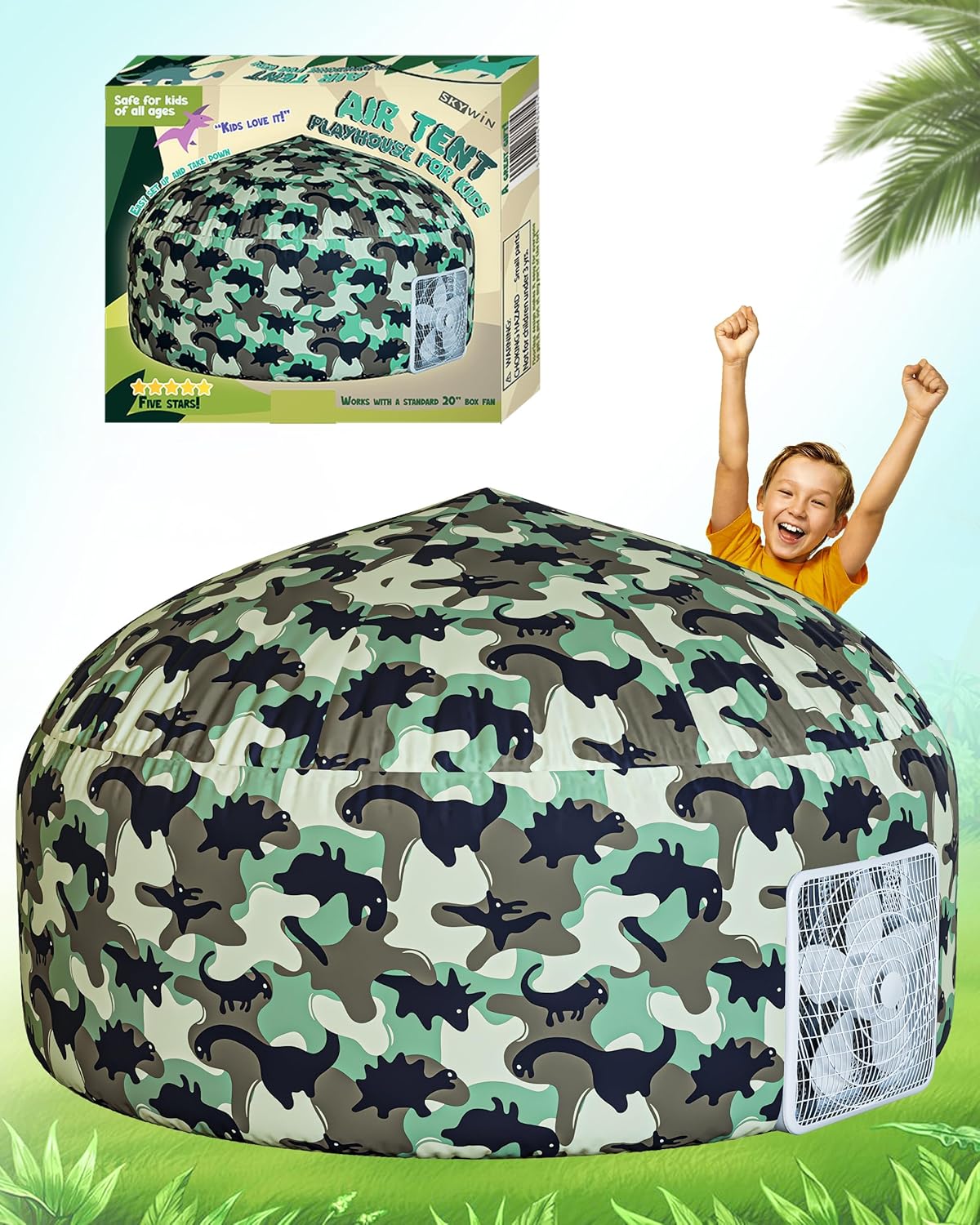 Skywin Inflatable Tent for Kids - Fun Camo Dark Grey Design