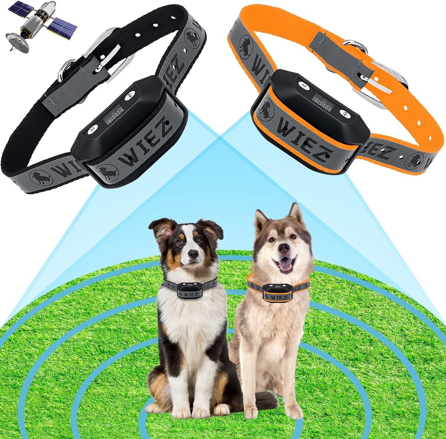 WIEZ GPS Wireless Dog Fence - 3281ft Range, Adjustable Strength, Harmless - 2 Collars