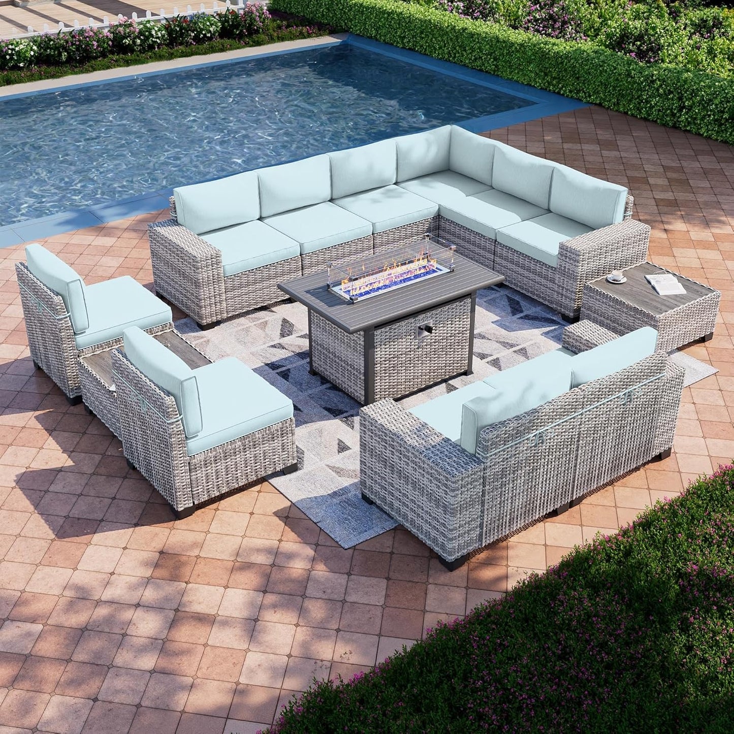13-Piece Outdoor Patio Furniture Set with Fire Pit Table