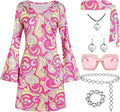 70s Disco Outfit Women 7 PCS Costume Set - Sparkle Sequin Dress