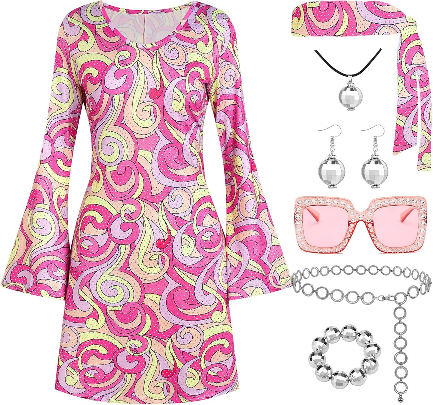 70s Disco Outfit Women - 7 PCS Costume for Halloween Fun