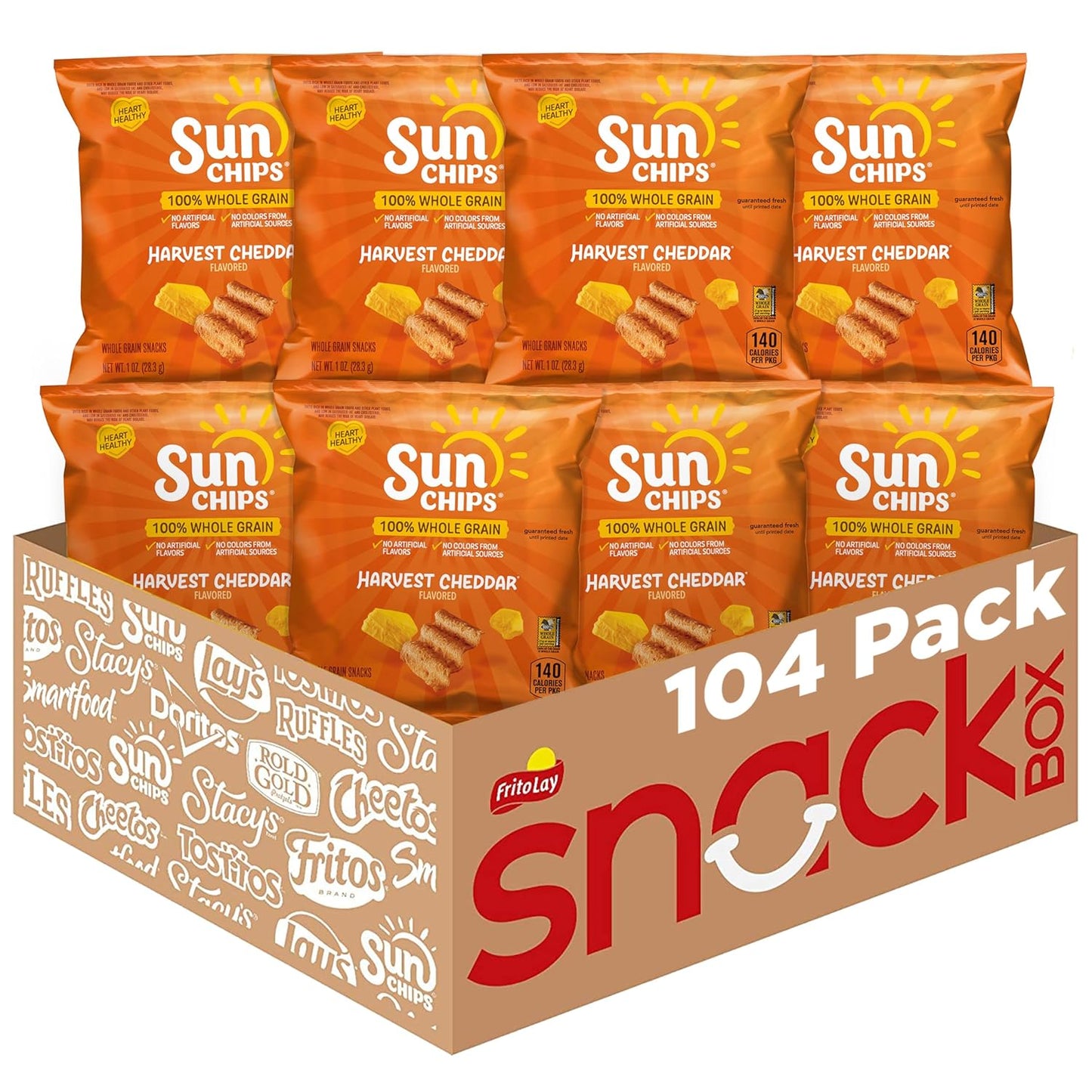 SunChips Harvest Cheddar Flavored Multigrain Snacks, 104 Pack