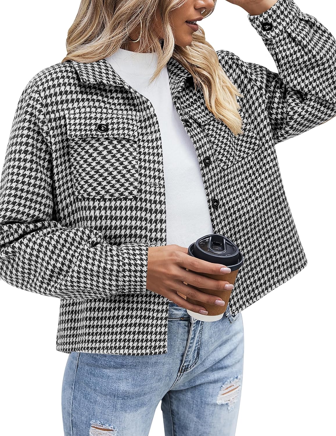 Stylish Cropped Flannel Shacket Jacket for Women in Plaid