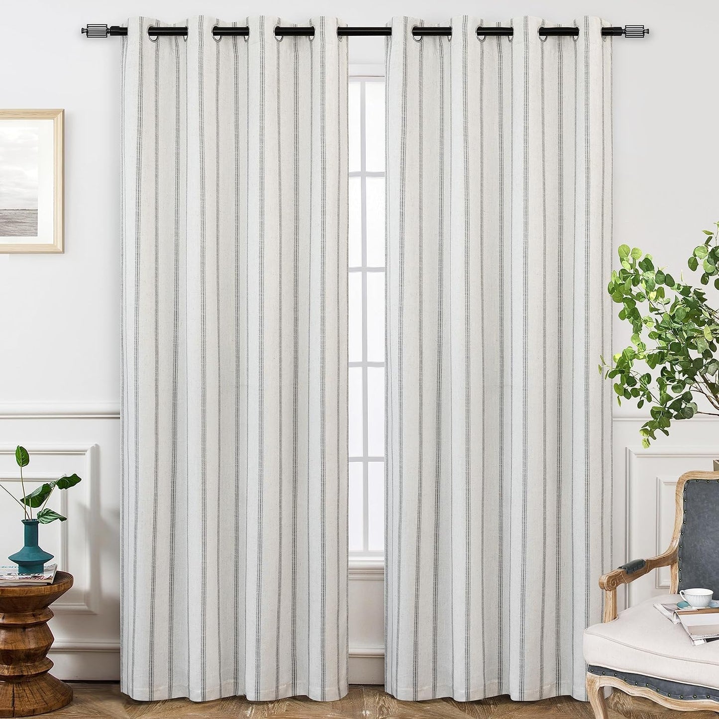DriftAway Farmhouse Linen Blend Blackout Curtains for Bedroom