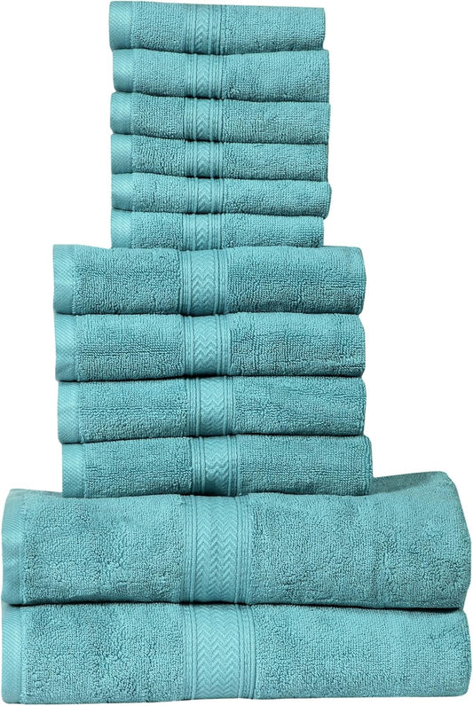 Hillfair 12-Piece Super Soft Cotton Bath Towels Set - Aqua
