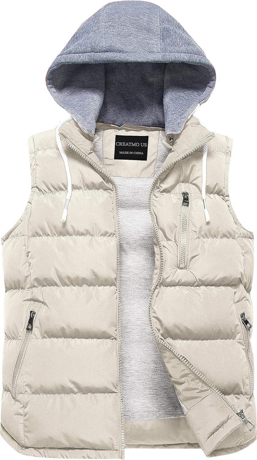 CREATMO US Women's Warm Vest Padded Sleeveless Jacket with Hood