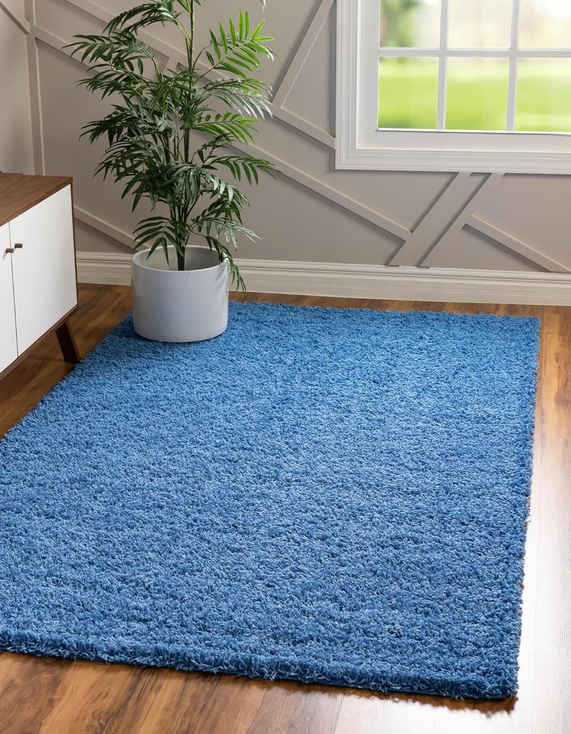 Unique Loom Solid Shag Collection Area Rug in Periwinkle Blue