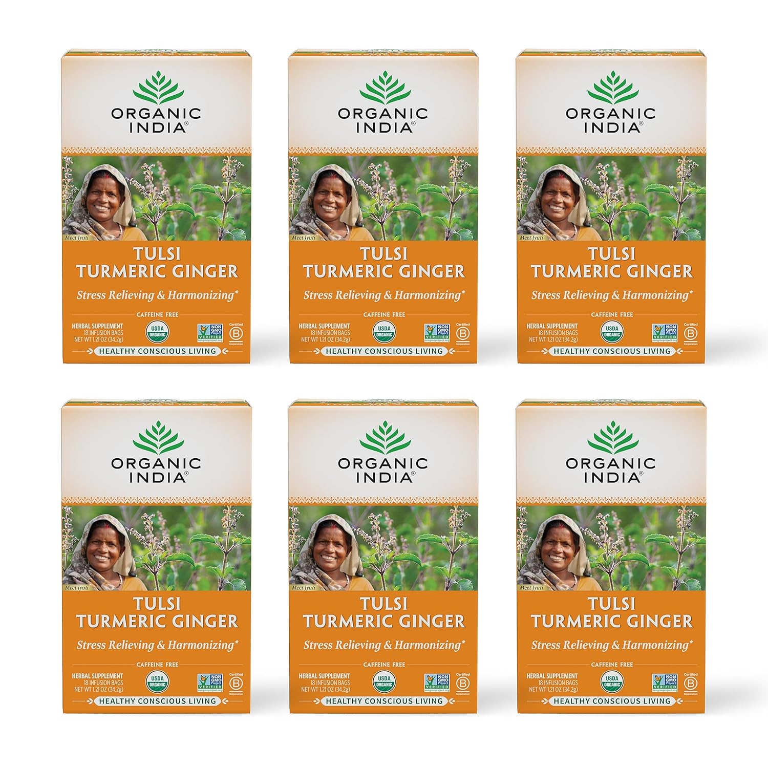 Organic India Tulsi Turmeric Ginger Herbal Tea for Relaxation