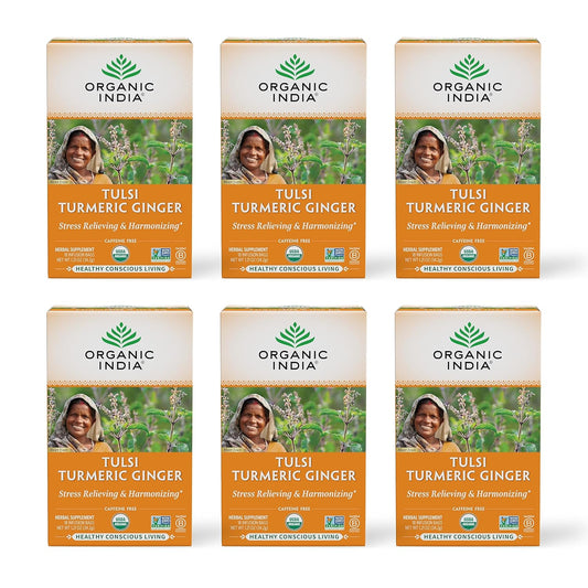 Organic India Tulsi Turmeric Ginger Herbal Tea for Relaxation
