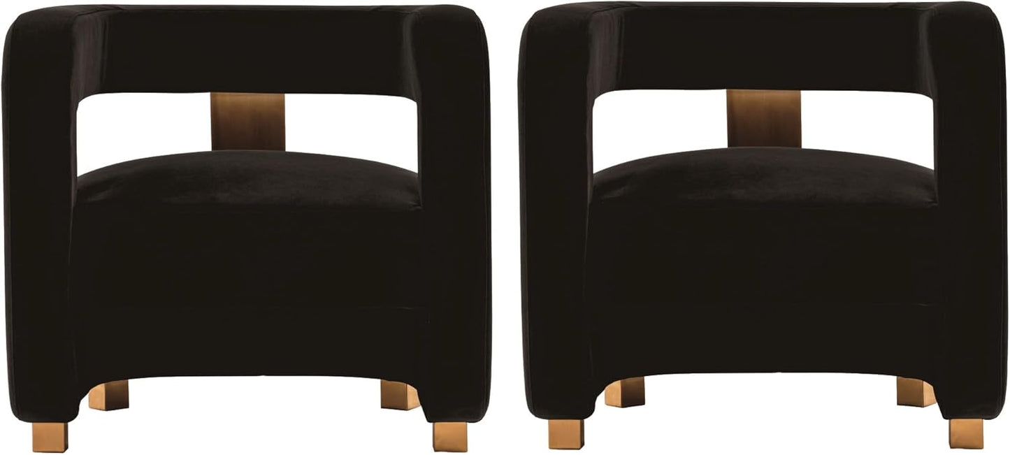 Set of 2 Black Velvet Accent Chairs with Floating Open Back