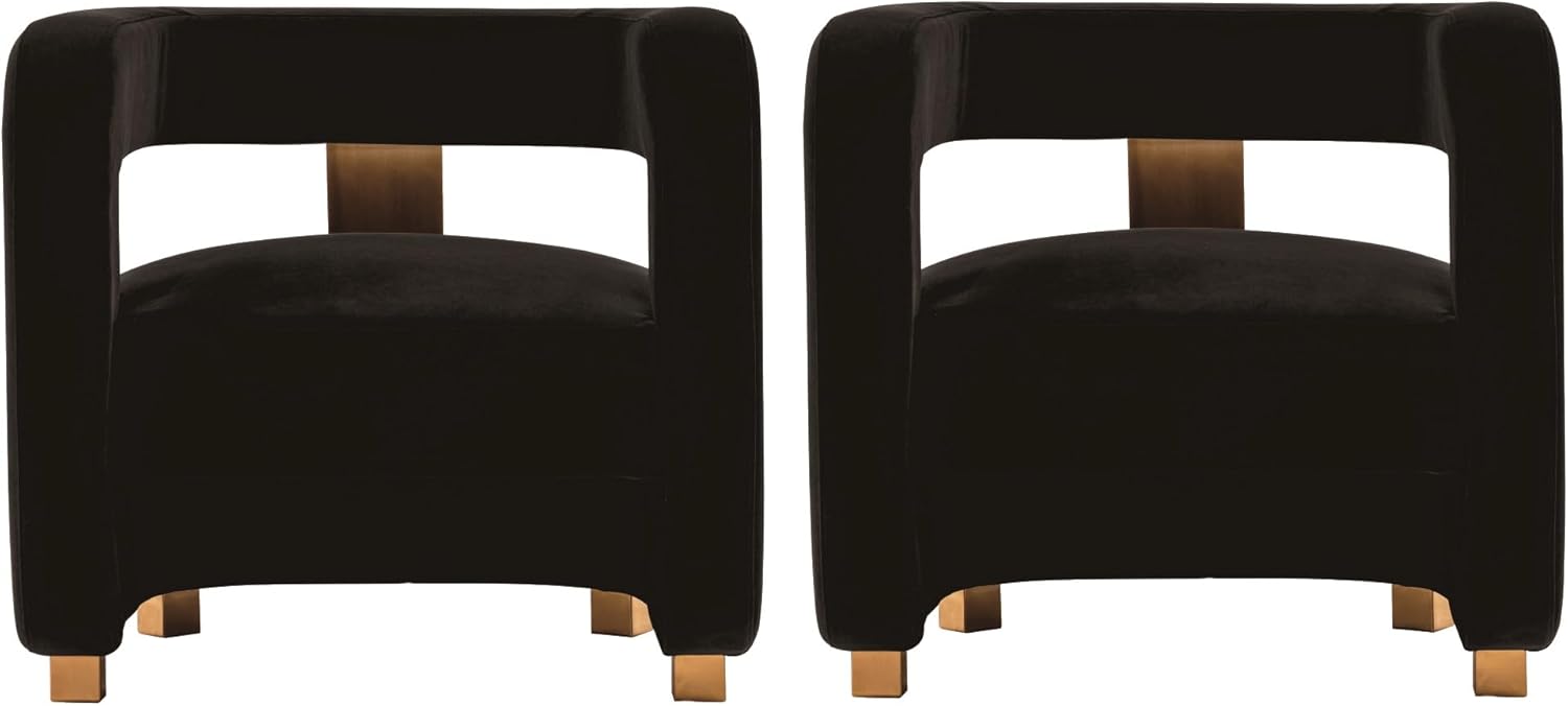 Set of 2 Black Velvet Accent Chairs with Floating Open Back