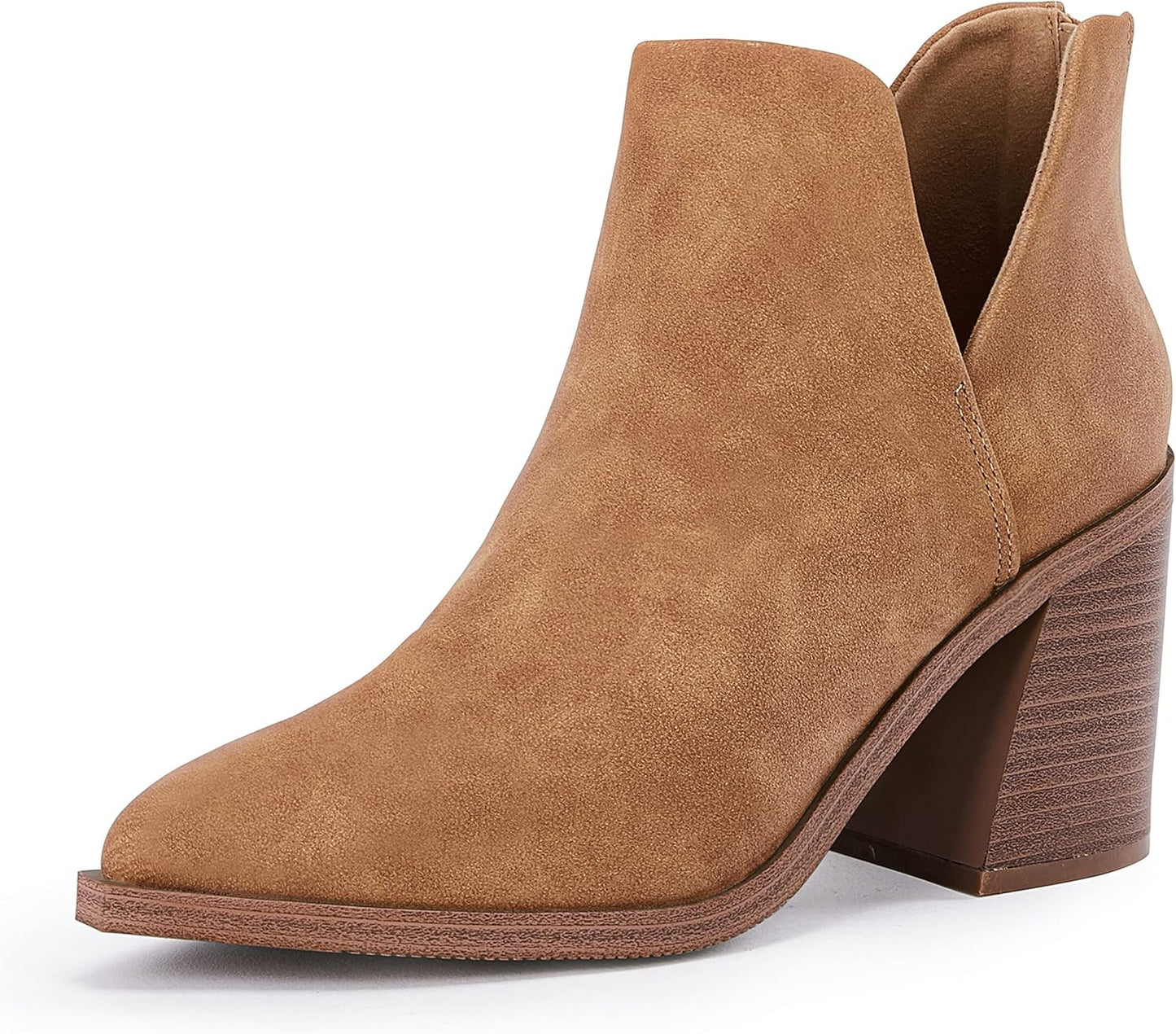 FISACE Womens Pointed Toe Stacked Mid Heel Ankle Boots Review