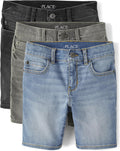 Boys Denim Shorts 3-Pack - Adjustable Waist, Soft Stretch