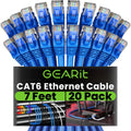 Cat 6 Ethernet Cable 20-Pack 7 ft - Reliable 10Gbps RJ45 Patch Cords