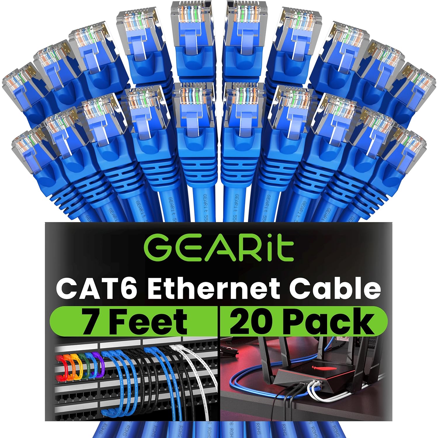 GEARit Cat 6 Ethernet Cable Pack - 20 x 7 Feet Snagless Cords