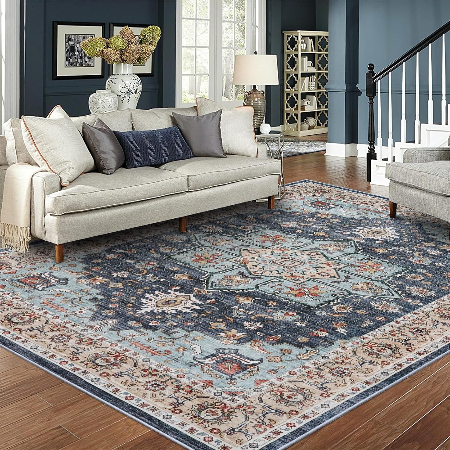 Washable Oriental Area Rug 8x10 for Living Room Soft Carpet