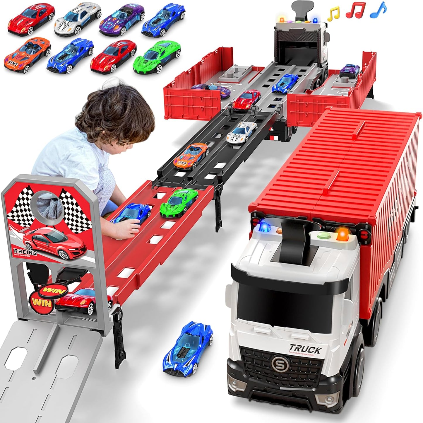 Foldable 3-Layer Race Track Set with 8 Cars